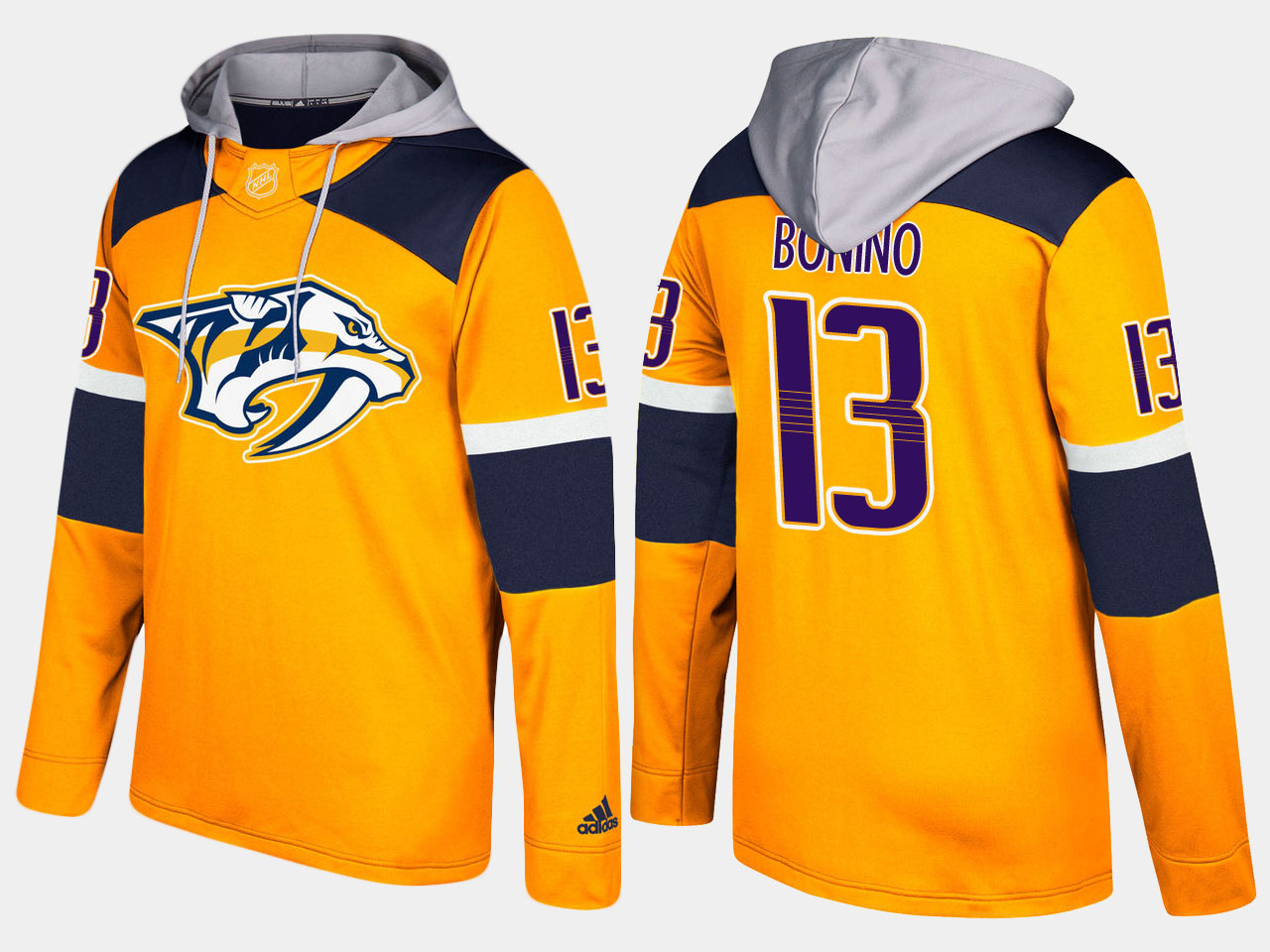 Men NHL Nashville predators 13 nick bonino yellow hoodie